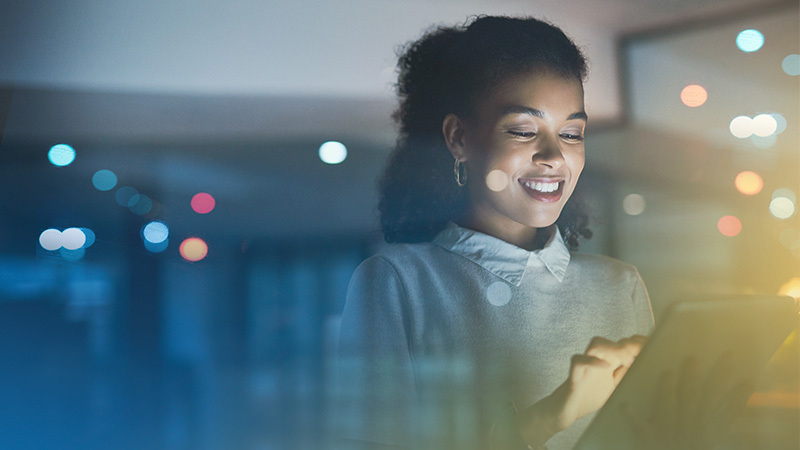 Woman working on an ipad